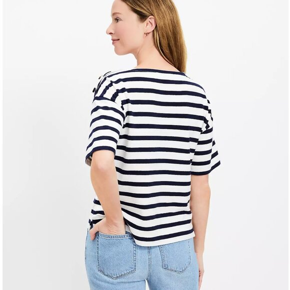NWT LOFT Striped Shoulder Button Harbor Tee - Picture 3 of 5